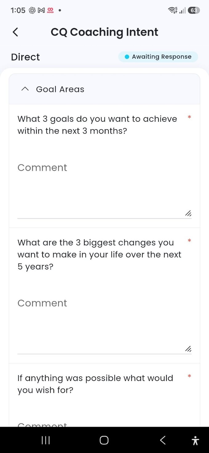 Connect Quotient Coaching app goal-setting journey