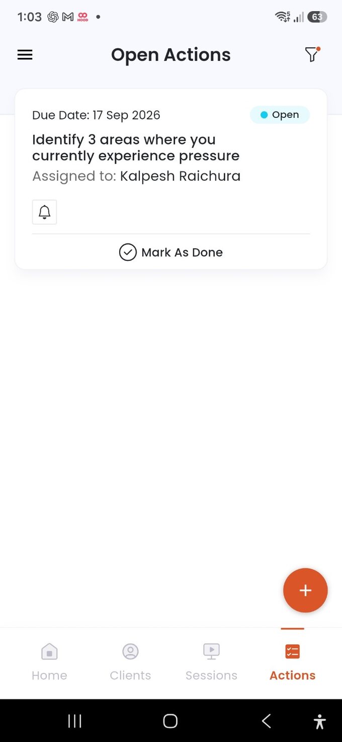 Connect Quotient Coaching app action and accountability screen